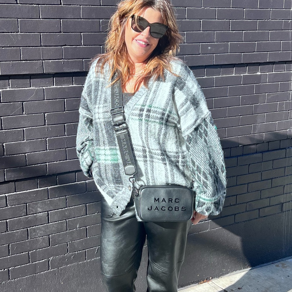 Free People Plaid Wool Blend Oversized Cardigan Sweater – Size L